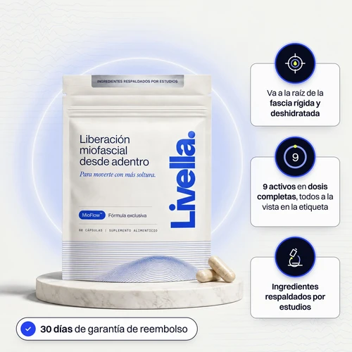 Bolsa de Livella sobre un pedestal de mármol, con tres beneficios y 30 días de garantía